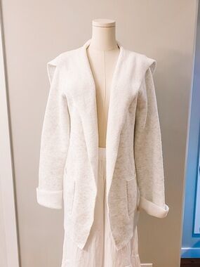 Cozy Open-Front Hooded Cardigan Jacket - Cream